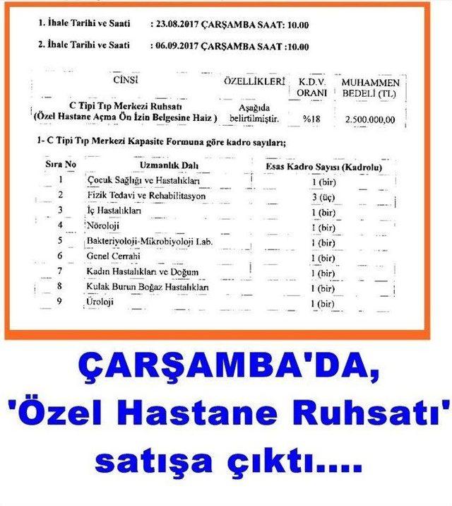 Çarşamba’da Özel Hastane Ruhsatı Satışa Çıktı