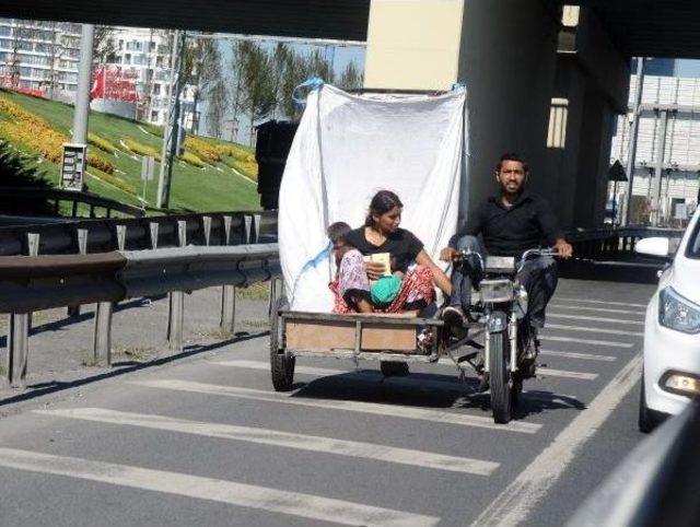 Merter E-5 Karayolu nda Sepetli Motosikletle Tehlikeli Yolculuk 1