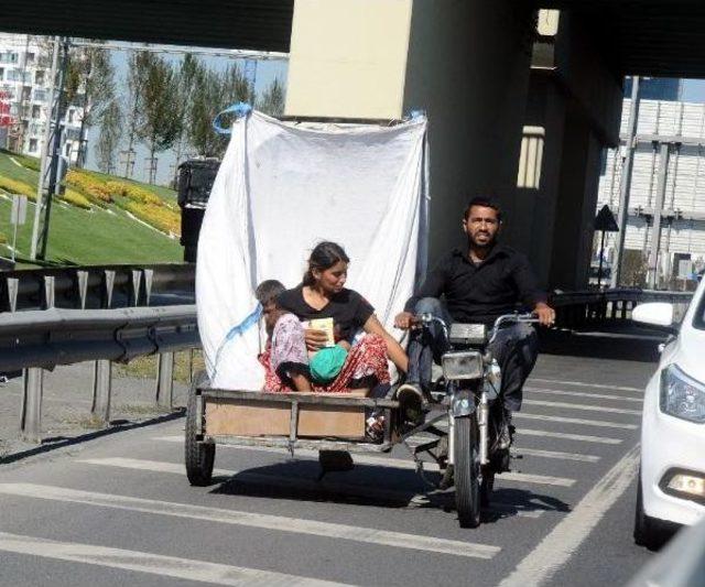 Merter E-5 Karayolu nda Sepetli Motosikletle Tehlikeli Yolculuk 2