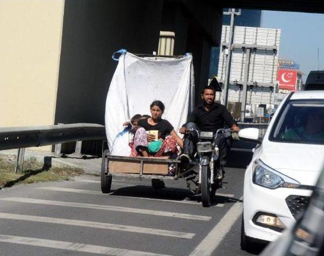 Merter E-5 Karayolu nda Sepetli Motosikletle Tehlikeli Yolculuk 3