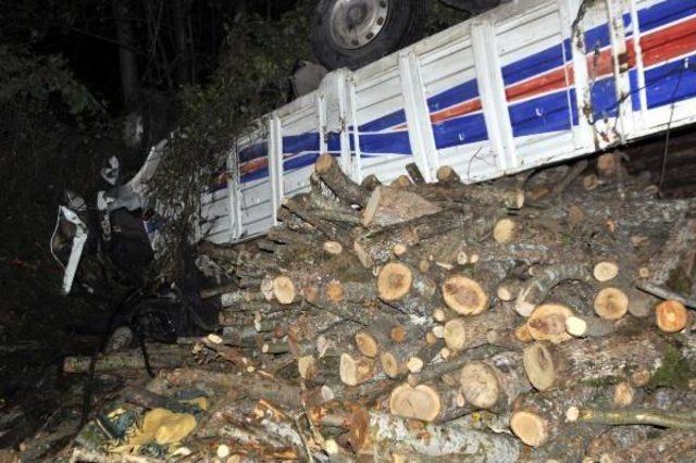 Odun Y&uuml;kl&uuml; Kamyon Devrildi: 1 &Ouml;l&uuml;, 1 Yaralı 3
