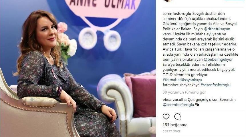 Bakan Kaya, U&ccedil;akta Fenalaşan Oyuncu Seren Fosforoğlu&rsquo;na M&uuml;dahale Etti