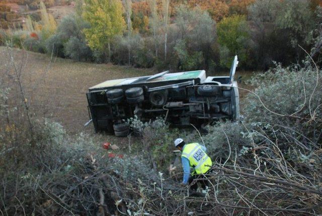 Gıda Malzemesi Yüklü Kamyon Şarampole Devrildi: 2 Yaralı