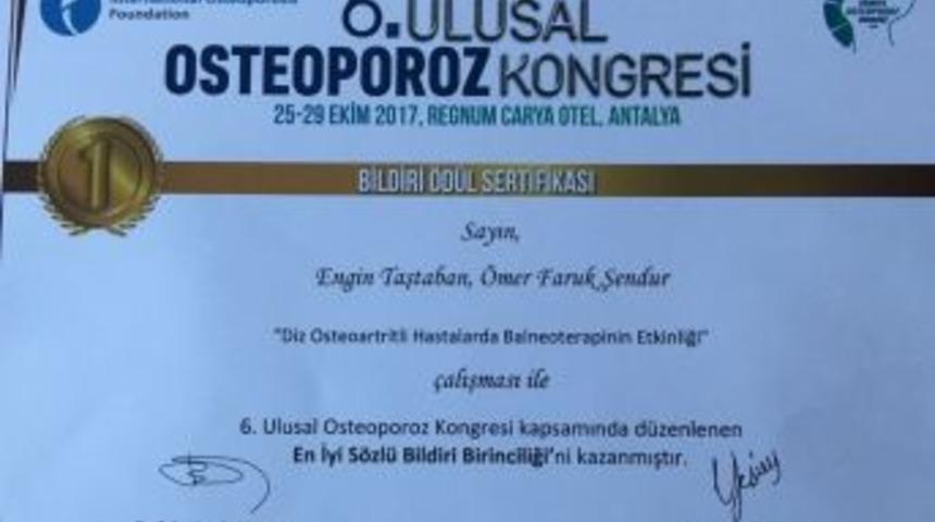 Do&ccedil;. Dr. Taştaban&rsquo;a Birincilik &Ouml;d&uuml;l&uuml;