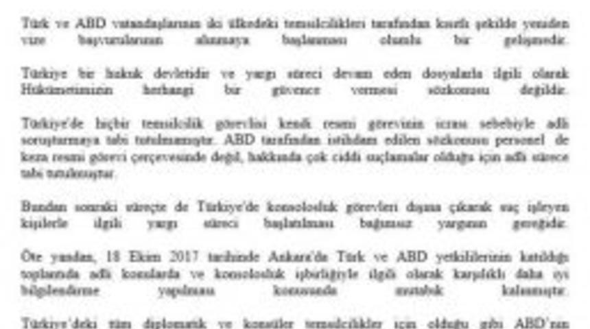T&uuml;rkiye&rsquo;nin Abd B&uuml;y&uuml;kel&ccedil;iliği: &ldquo;yargı S&uuml;reci Devam Eden Dosyalarla İlgili Olarak H&uuml;k&uuml;metimizin Herhangi Bir G&uuml;vence Vermesi S&ouml;z Konusu Değildir&rdquo;
