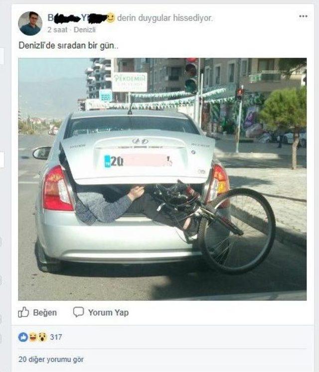 Bisikletle Birlikte Otomobilin Bagajına Bindi 2