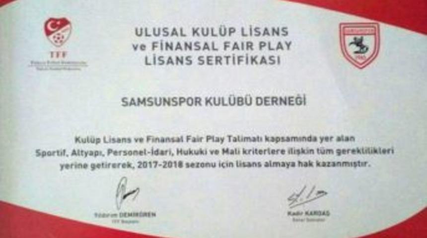 Samsunspor, Ulusal Kul&uuml;p Lisansı Aldı