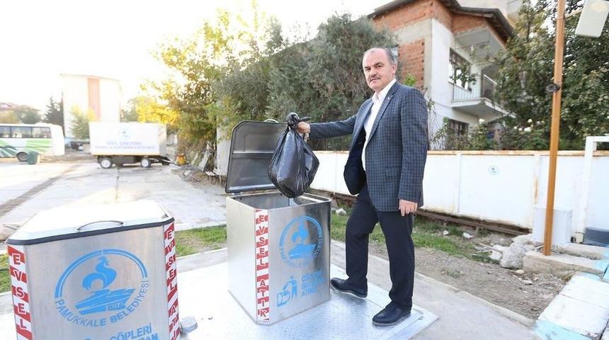 Pamukkale Belediyesi&rsquo;nden Yer Altı &Ccedil;&ouml;p Konteyner