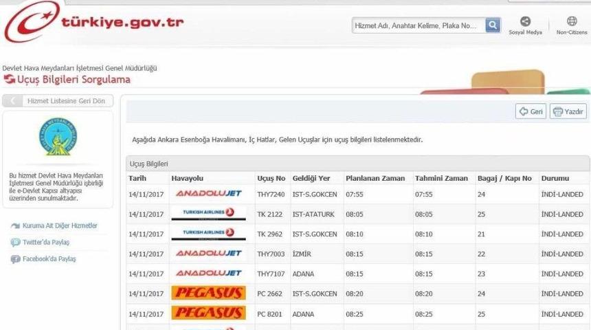 U&ccedil;uş Bilgileri Artık E-devlette