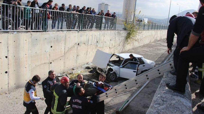 Kayseri&rsquo;de Otomobil Kanala U&ccedil;tu: 1 Yaralı