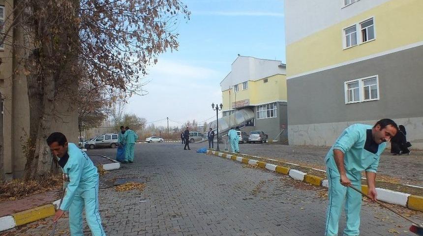 Hastane Bahçesinde Sonbahar Temizliği