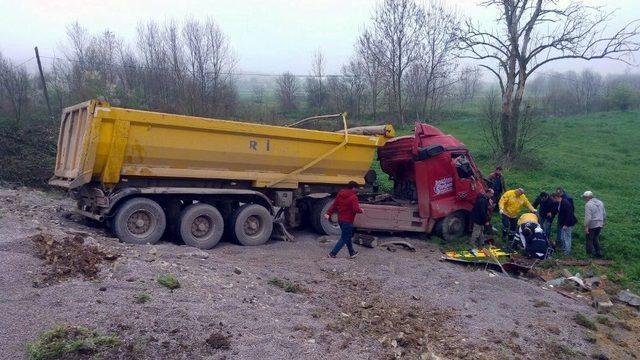 Sakarya’da Kamyon Şarampole Yuvarlandı