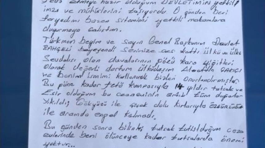 Mhp Genel Başkanı&rsquo;na Cezaevinden Mektup