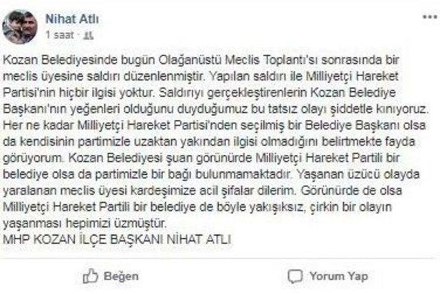 Kozan’da Belediye Meclis Üyesine Saldırı