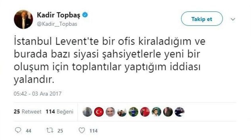Kadir Topbaş&rsquo;tan Yeni Oluşum İddialarına Yalanlama