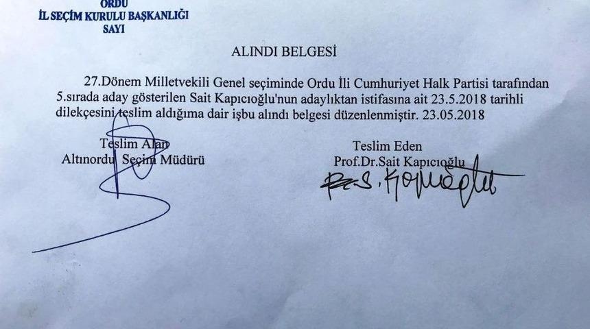 Chp Ordu Milletvekili Adayı, Adaylıktan &Ccedil;ekildi