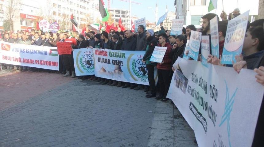 Bolu’da Yüzlerce Kişi İsrail Ve Abd’yi Protesto Etti