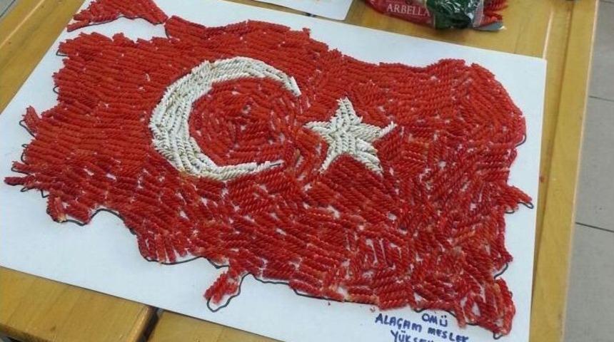 &Ouml;ğrenciler Makarnadan T&uuml;rkiye Haritası Yaptı