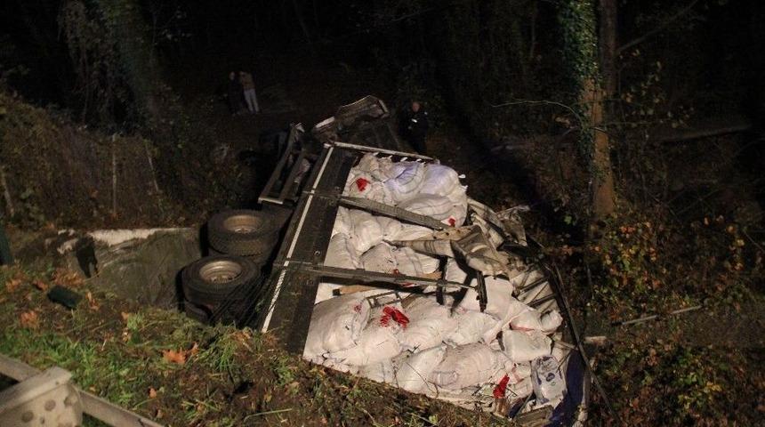 Tem&rsquo;de &Ccedil;anta Y&uuml;kl&uuml; Kamyon 5 Metrelik Şarampole U&ccedil;tu:1 Yaralı