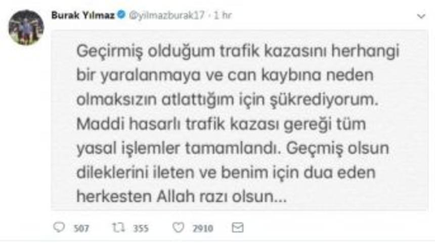 Burak Yılmaz&rsquo;dan "kaza" A&ccedil;ıklaması"