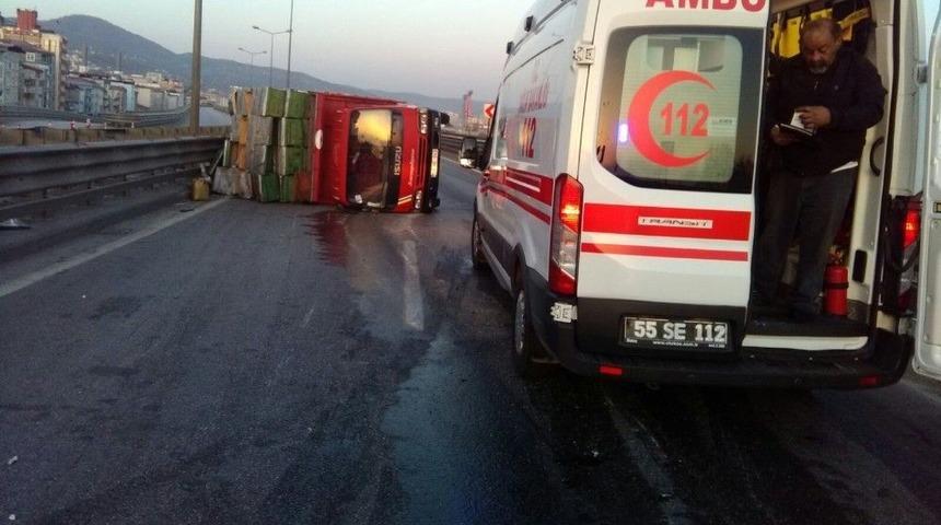 Boş Arı Kovanı Y&uuml;kl&uuml; Kamyon Devrildi: 2 Yaralı