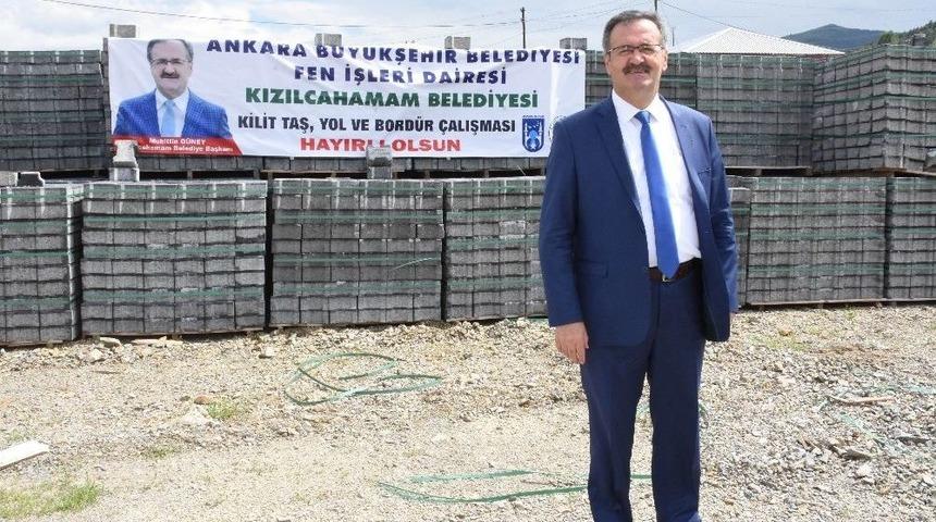 Kızılcahamam&rsquo;da Kilit Taşı, Yol Ve Bordur Taşı Yapımına Başlandı