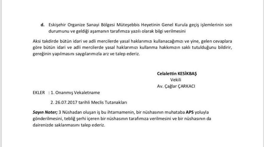 Kesikbaş&rsquo;tan Osb Başkanlığı&rsquo;na Dilek&ccedil;e