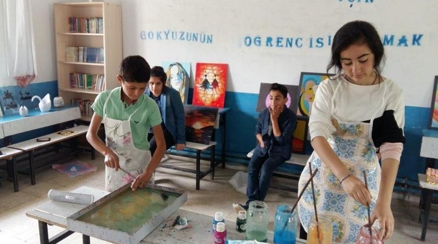 K&ouml;y &Ccedil;ocukları Ebru Sanatıyla Tanıştı