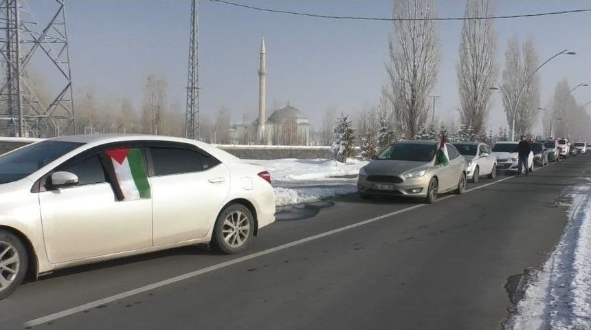 Ağrı&rsquo;da Ara&ccedil; Konvoylu Kud&uuml;s Protestosu