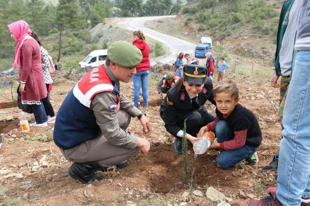 Jandarmalar &Ouml;ğrencilerle Hatıra Ormanında Ağa&ccedil; Diktiler