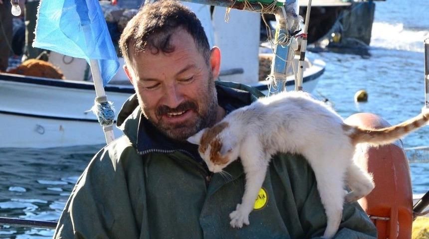 Balık Avında Kedisi Yalnız Bırakmıyor