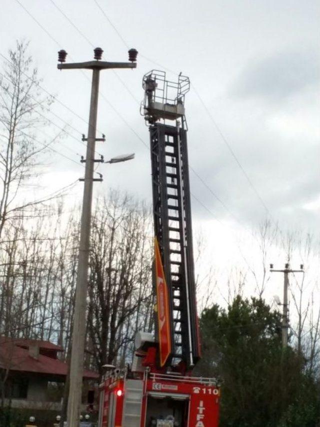 İtfaiye Aracının Merdiveni Elektrik Tellerine Takıldı