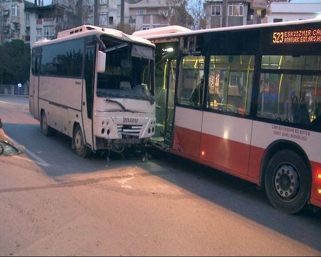 Freni Boşalan Servis Minibüsü Belediye Otobüsüne Çarparak Durabildi