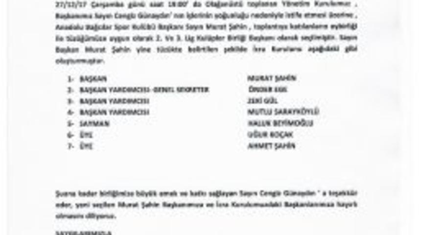 2. Ve 3. Lig Kul&uuml;pler Birliği Başkanı Murat Şahin Oldu