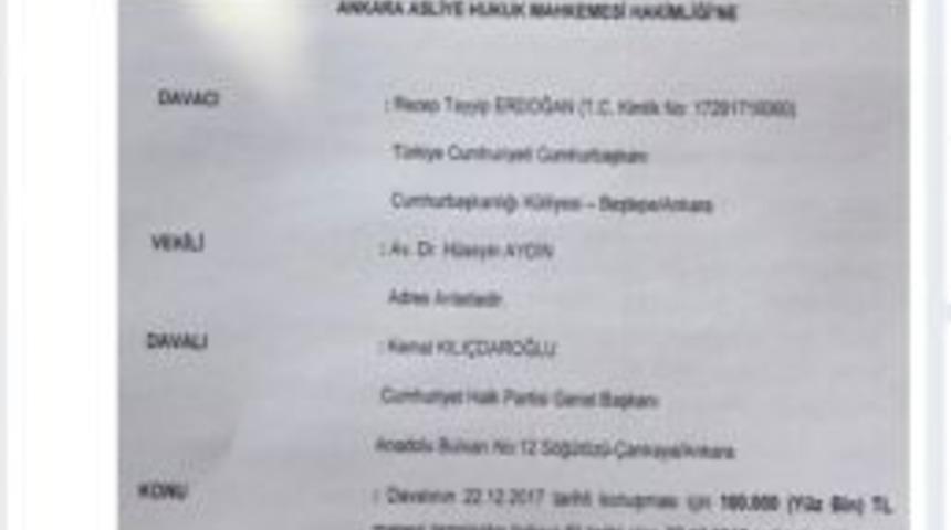 Cumhurbaşkanı Erdoğan&rsquo;dan Kılı&ccedil;daroğlu&rsquo;na 250 Bin Tl&rsquo;lik Manevi Tazminat Davası