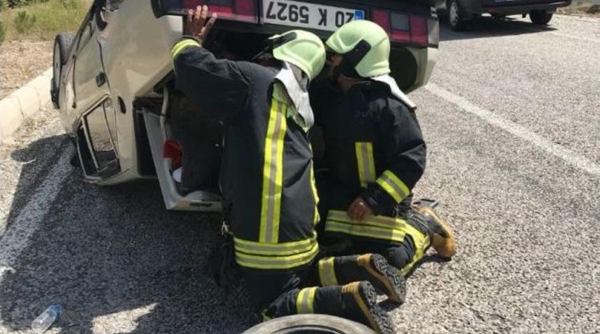 Denizli&rsquo;de Otomobil Takla Attı: 1 Yaralı