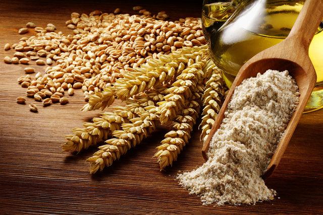 ingredients to make bread on bakery table