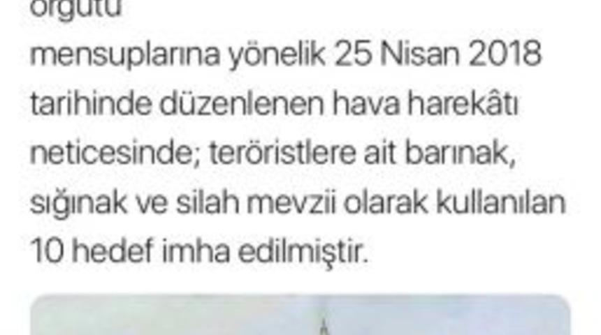 Pkk&rsquo;lı Ter&ouml;ristlere Ait 10 Hedef İmha Edildi