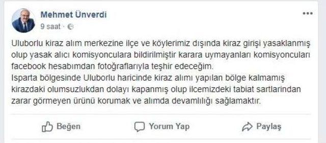 Uluborlu’ya Dışarıdan Kiraz Girişi Yasaklandı