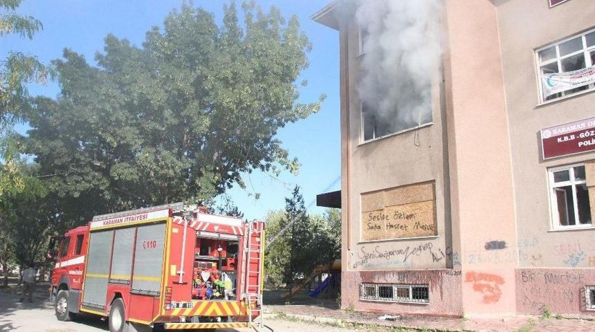 Karaman&rsquo;da Kullanılmayan Eski Hastane Ek Binasında Yangın &Ccedil;ıktı