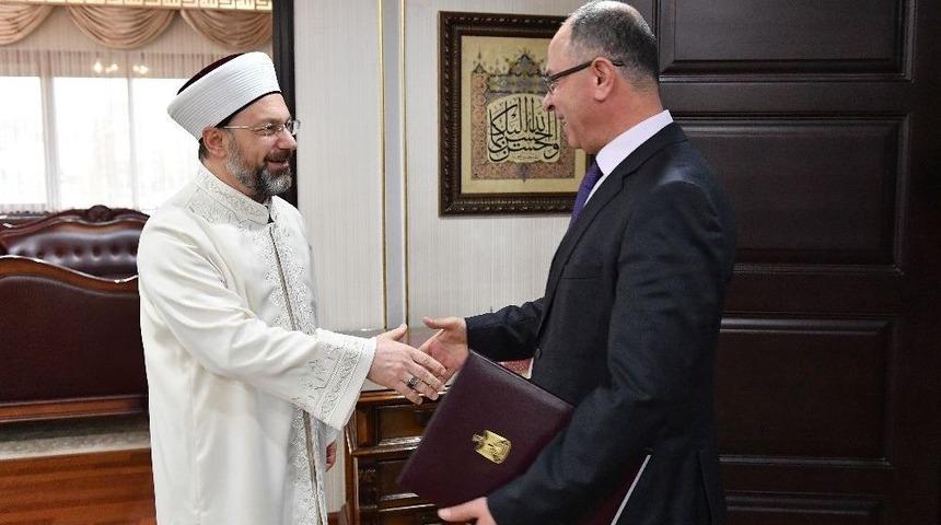 Diyanet İşleri Başkanı Erbaş, Filistin B&uuml;y&uuml;kel&ccedil;isi Mustafa İle Bir Araya Geldi