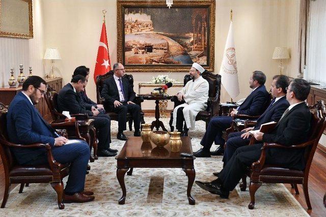 Diyanet İşleri Başkanı Erbaş, Filistin Büyükelçisi Mustafa İle Bir Araya Geldi