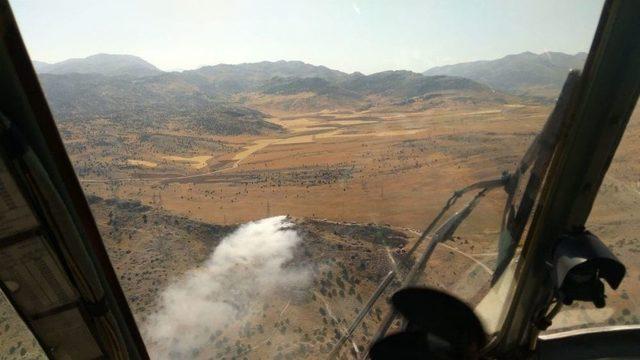 Nurhak’ta Çöp Yangını Helikopterle Söndürüldü