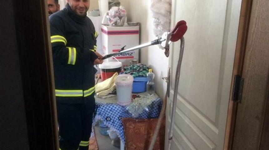 Eve Giren Yılanı İtfaiye Ekipleri &Ccedil;ıkarttı