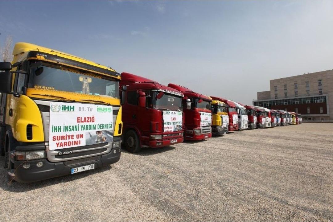 Elazığ&rsquo;dan 17 Yardım Tırı Suriye&rsquo;ye Yola &Ccedil;ıktı