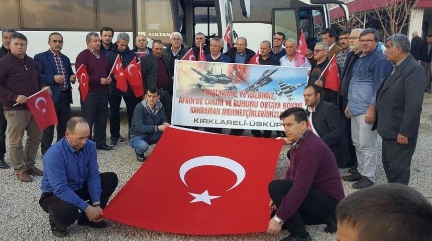 &Uuml;sk&uuml;p&rsquo;ten Yola &Ccedil;ıkan Yardım Ekibi Suriye Sınırına Ulaştı