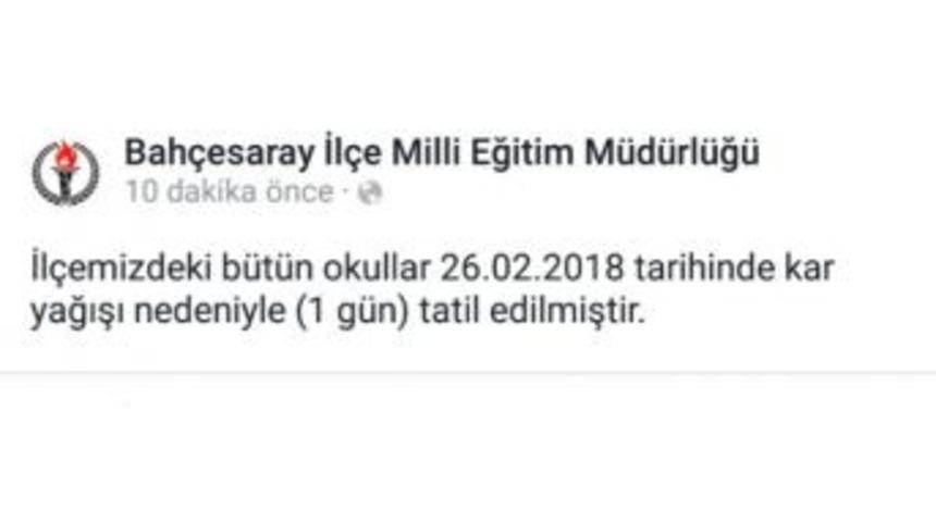 Bah&ccedil;esaray&rsquo;da Eğitime Kar Tatili
