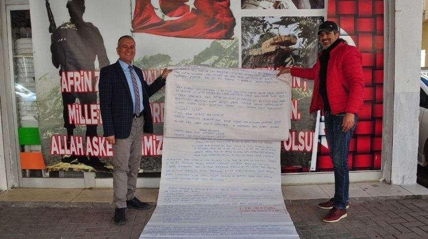 Afrin&rsquo;deki Mehmet&ccedil;ik&rsquo;e 15 Metrelik Moral Mektubu