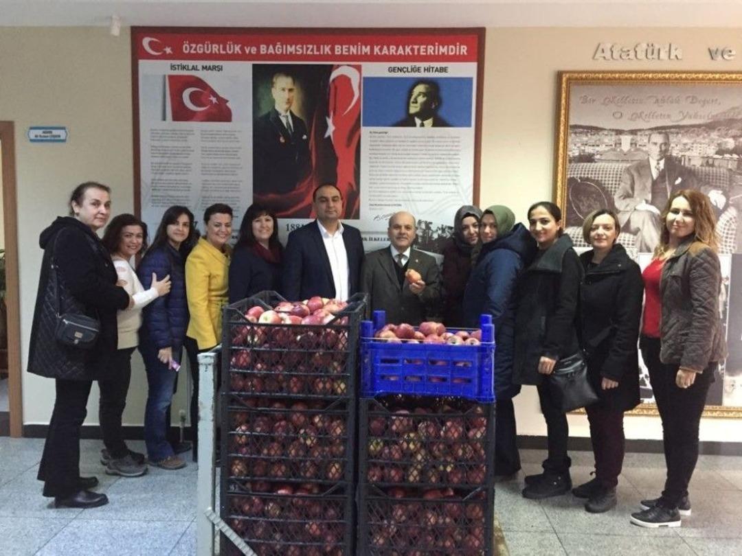 Ara &Ouml;ğ&uuml;n&uuml;n &Ouml;nemine Dikkat &Ccedil;ekmek İ&ccedil;in 240 Kilo Elma Dağıttılar