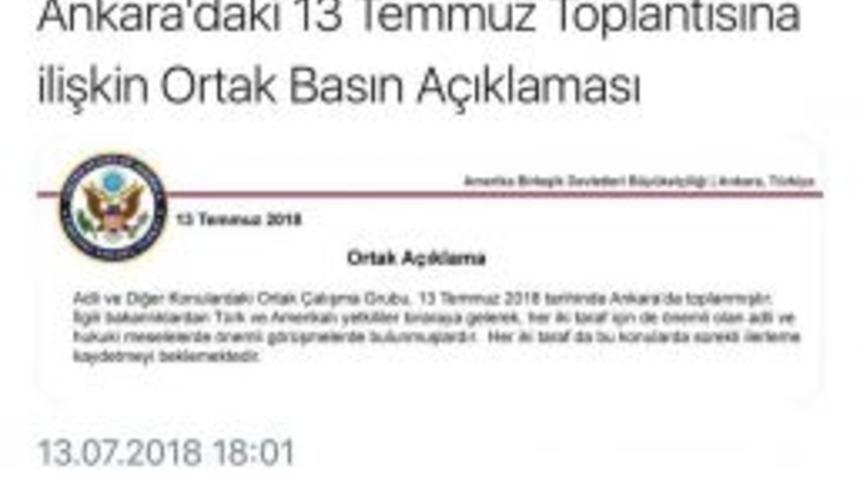 Abd B&uuml;y&uuml;kel&ccedil;iliği: "t&uuml;rk Ve Amerikalı Yetkililer Adli Ve Hukuki Meselelerde &Ouml;nemli G&ouml;r&uuml;şmelerde Bulunmuşlardır"